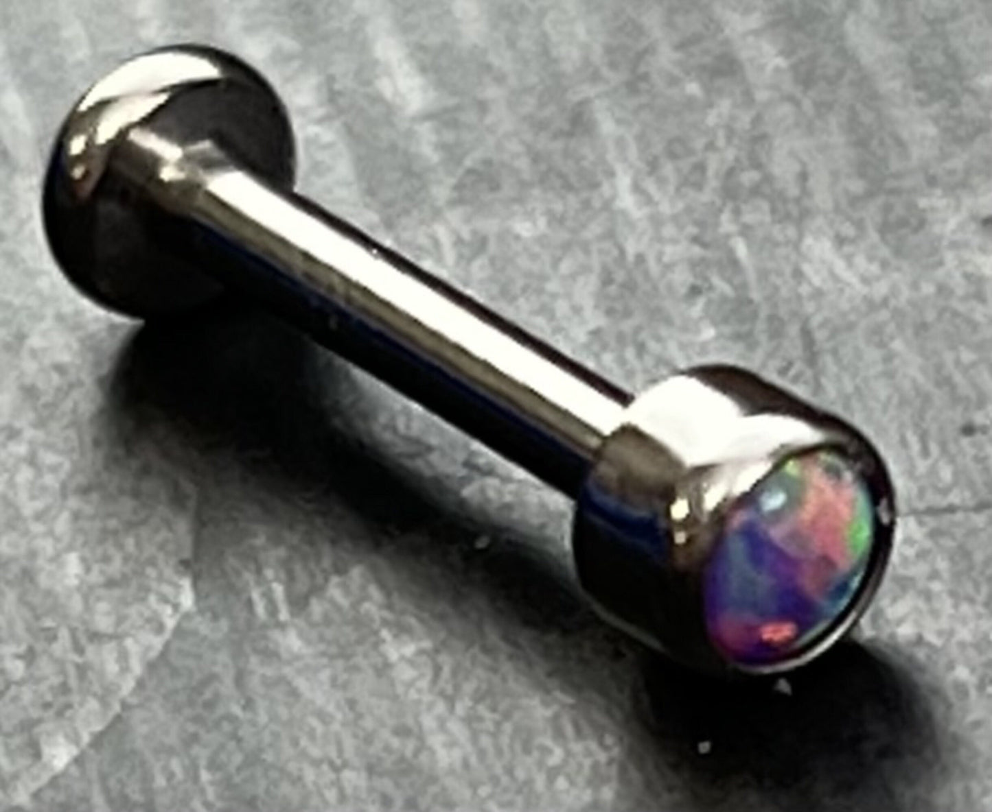 1 Piece of Stunning Bezel Set Opal Internally Threaded Solid Titanium Labret Stud Lip Ring - 16g - Blue, Pink, Purple and White Available!