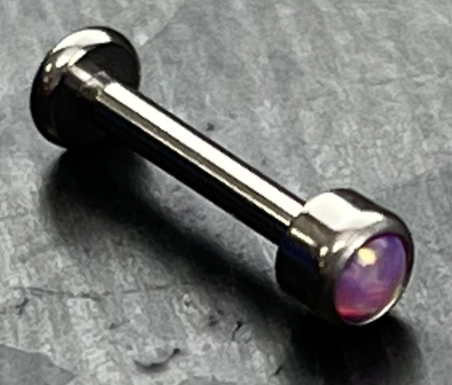 1 Piece of Stunning Bezel Set Opal Internally Threaded Solid Titanium Labret Stud Lip Ring - 16g - Blue, Pink, Purple and White Available!