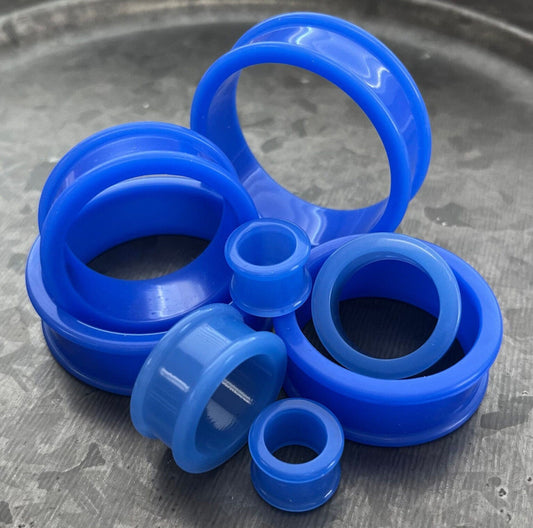 PAIR of Unique Blue Silicone Double Flare Tunnels - Gauges 2g (6mm) up to 2" (51mm) available!
