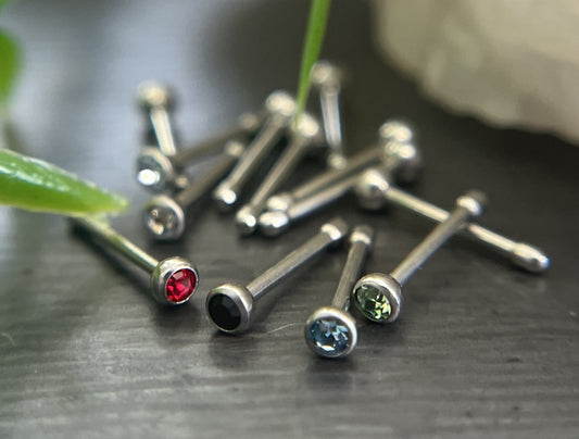 1 Piece Stunning Crystal Gem Nose Stud / Bone 316L Surgical Steel Ring - 20g or 18g - 13 Different Colors Available!