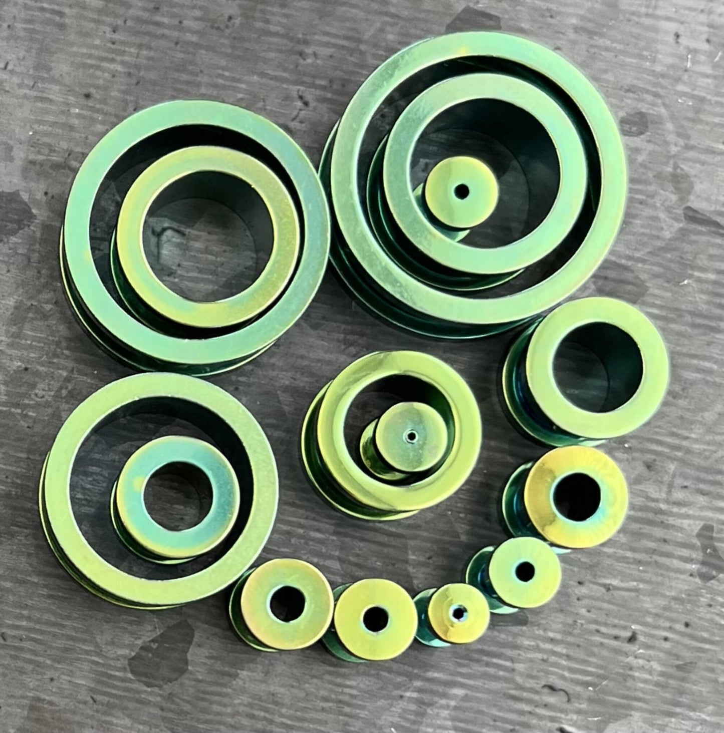 PAIR of Stunning Green PVD Plated 316L Steel Screw Fit Tunnels/Plugs - Gauges 14g (1.6mm) thru 1" (25mm) available!