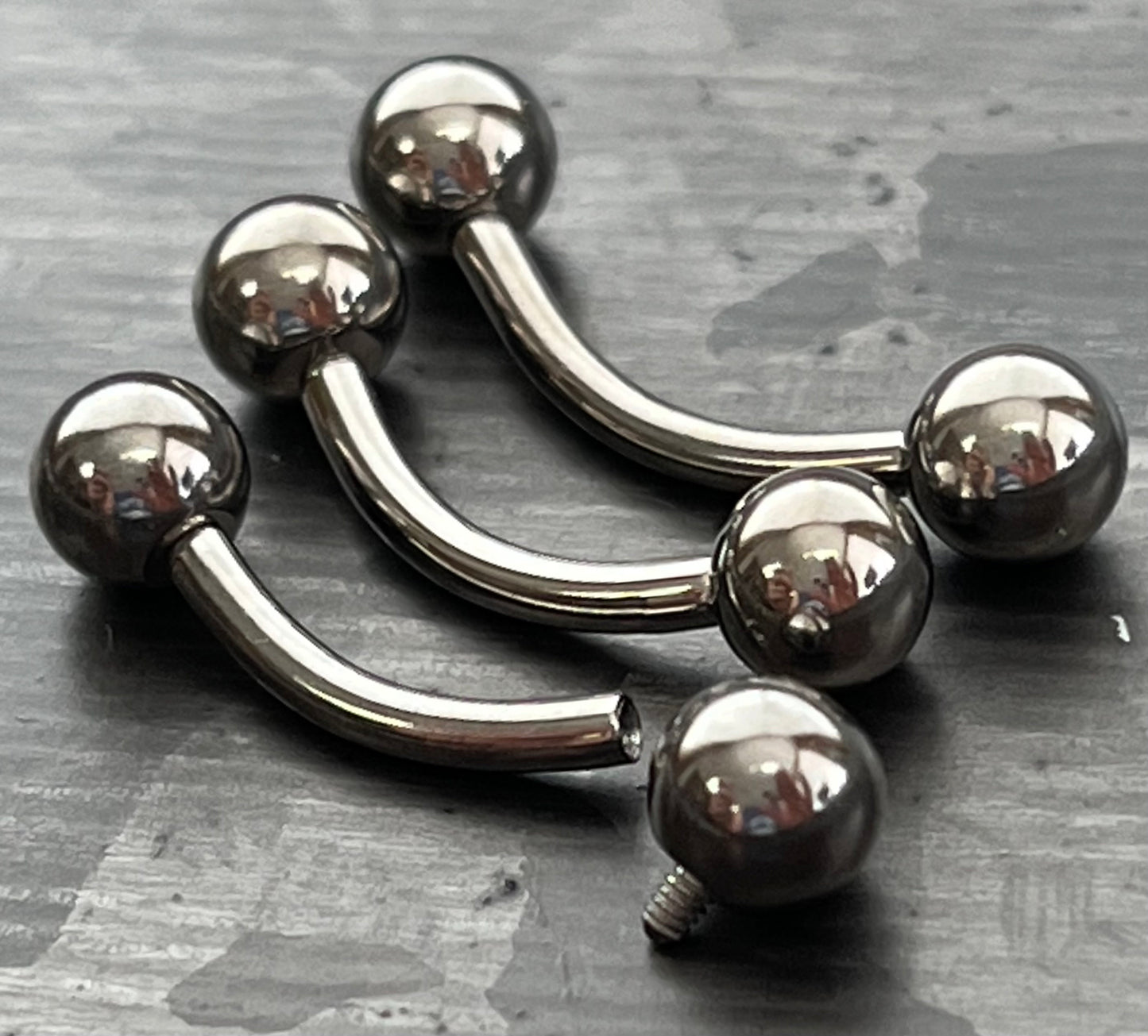 1 Piece Grade 23 Solid Titanium Internally Threaded Curved Barbell / Eyebrow Ring - 16g or 14g - Different Ball Size and Lengths Available!
