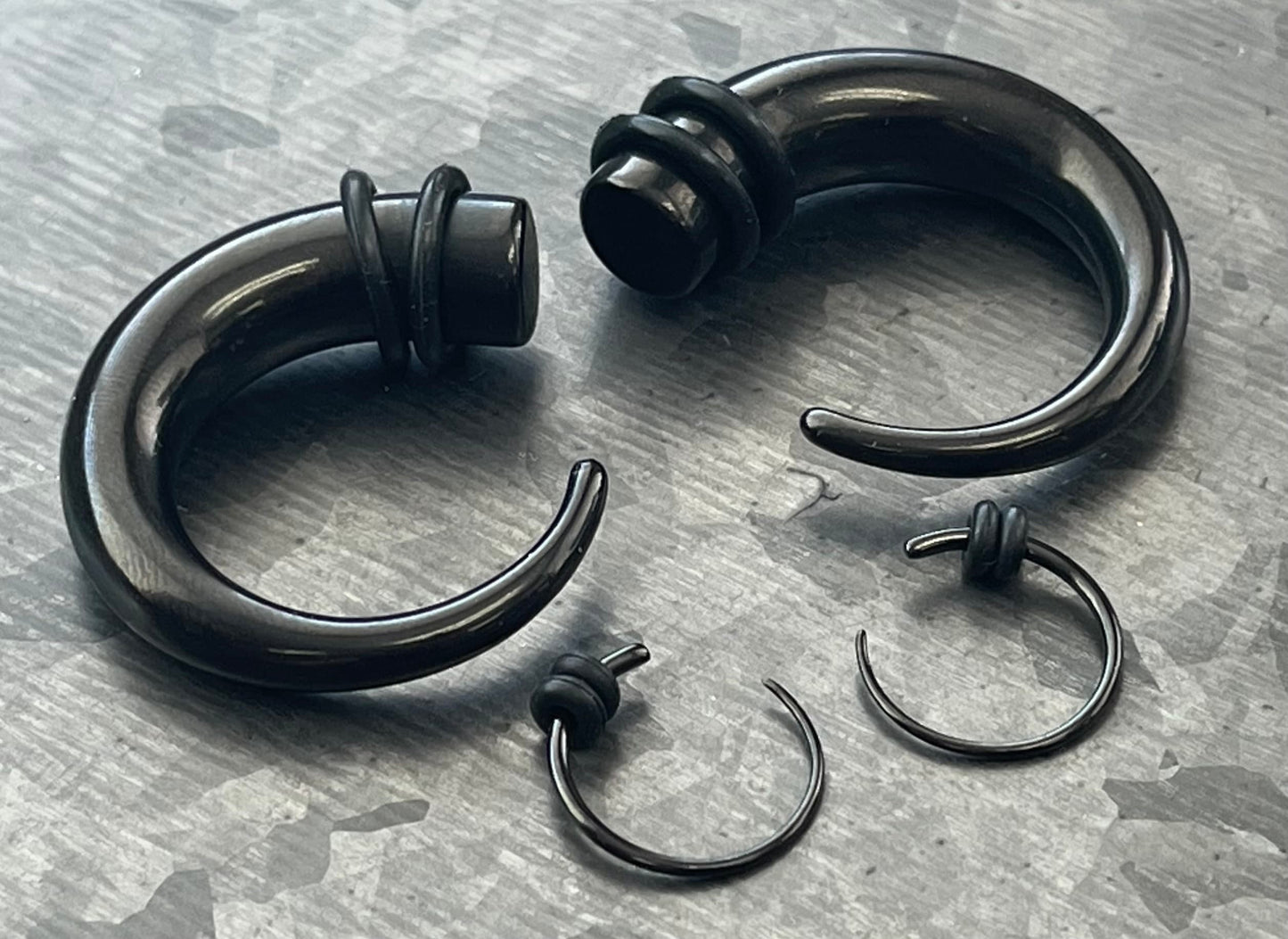 PAIR of Stunning Black 316L Surgical Steel Round Hook Tapers/Expanders with O-Rings - Gauges 8g (3.2mm) thru 0g (8mm) available!