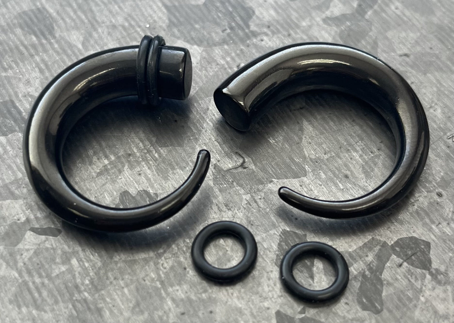 PAIR of Stunning Black 316L Surgical Steel Round Hook Tapers/Expanders with O-Rings - Gauges 8g (3.2mm) thru 0g (8mm) available!