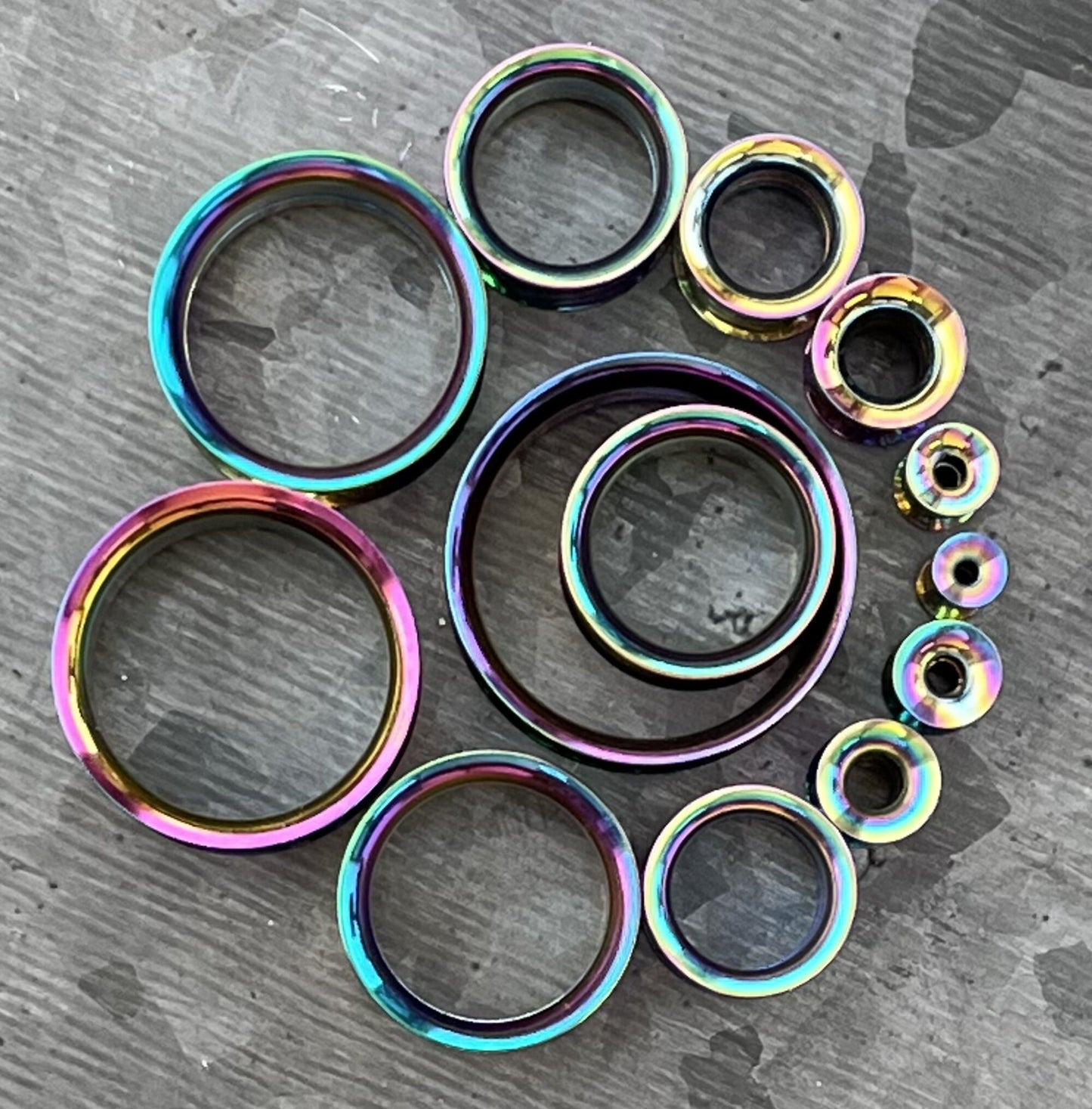 PAIR of Beautiful Rainbow PVD Plated 316L Surgical Steel Internally Threaded Tunnels/Plugs - Gauges 8g (3mm) thru 1" (25mm) available!