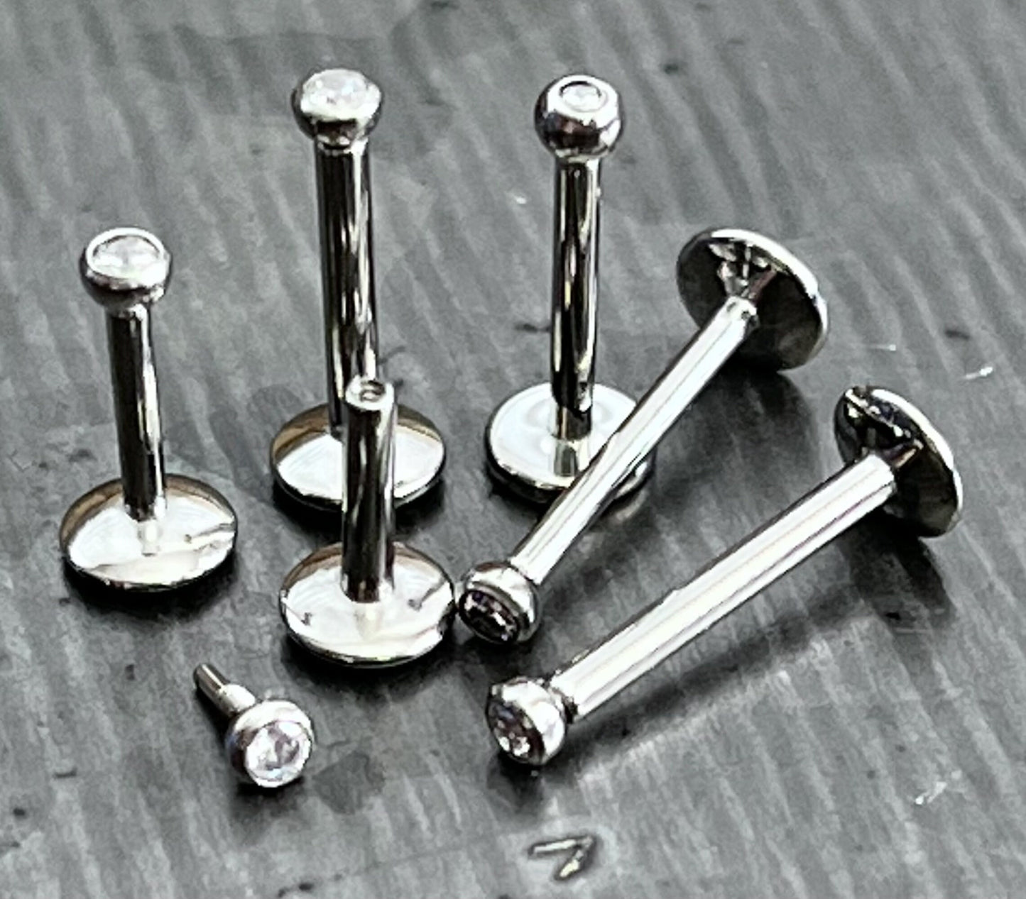 1 Piece of Internally Threaded Solid Titanium Bezel Gem Labret Stud Lip Ring - 16g or 18g - Gem Size: 2 or 3mm - Lengths - 6mm, 8mm or 10mm!