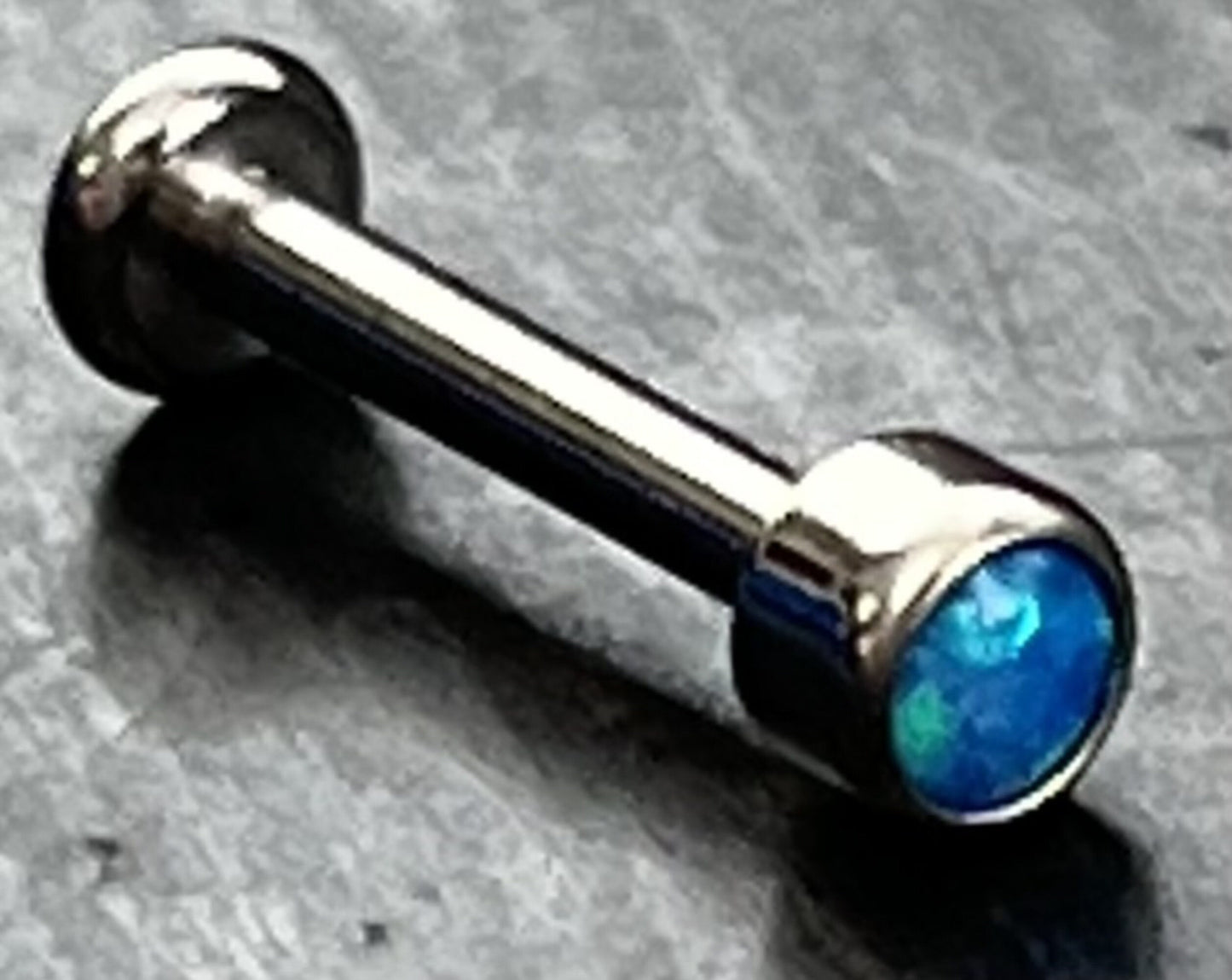 1 Piece of Stunning Bezel Set Opal Internally Threaded Solid Titanium Labret Stud Lip Ring - 16g - Blue, Pink, Purple and White Available!