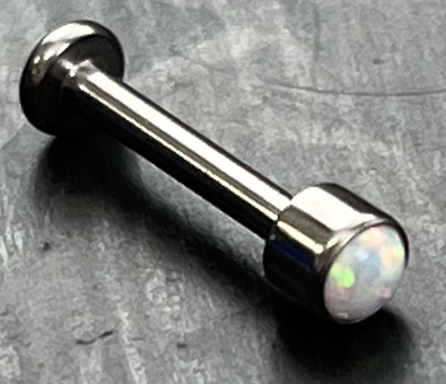 1 Piece of Stunning Bezel Set Opal Internally Threaded Solid Titanium Labret Stud Lip Ring - 16g - Blue, Pink, Purple and White Available!