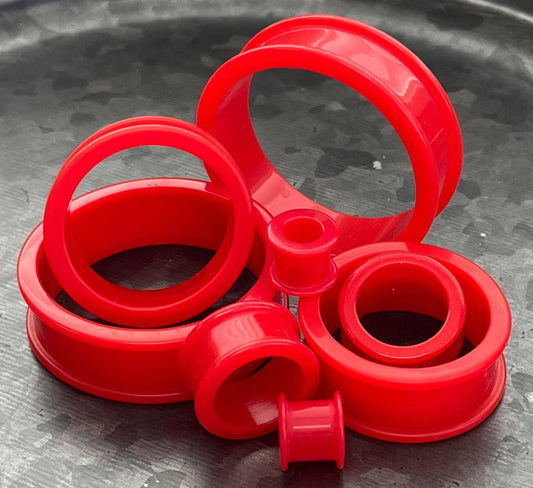 PAIR of Unique Red Silicone Double Flare Tunnels - Gauges 2g (6mm) up to 2" (51mm) available!
