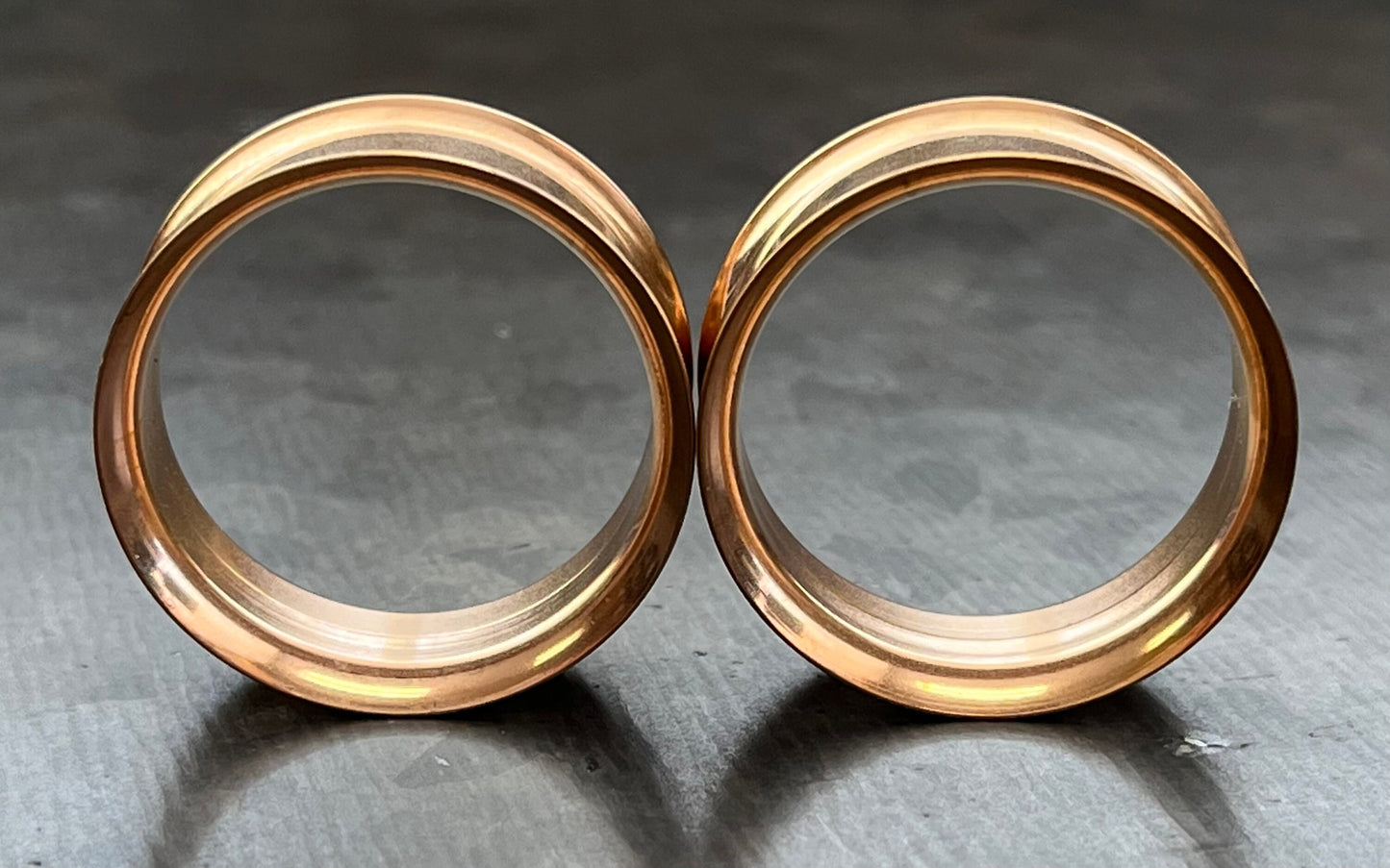 PAIR of Rose Gold PVD Plated 316L Surgical Steel Internally Threaded Tunnels/Plugs - Gauges 8g (3.2mm) thru 1" (25mm) available!