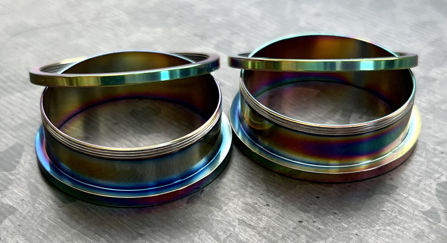 PAIR of Brilliant Rainbow PVD Plated 316L Steel Screw Fit Tunnels/Plugs - Gauges 16g (1.2mm) thru 1&3/16" (30mm) available!