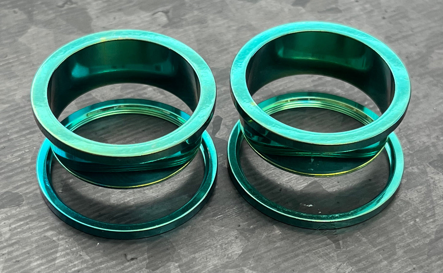 PAIR of Stunning Green PVD Plated 316L Steel Screw Fit Tunnels/Plugs - Gauges 14g (1.6mm) thru 1" (25mm) available!