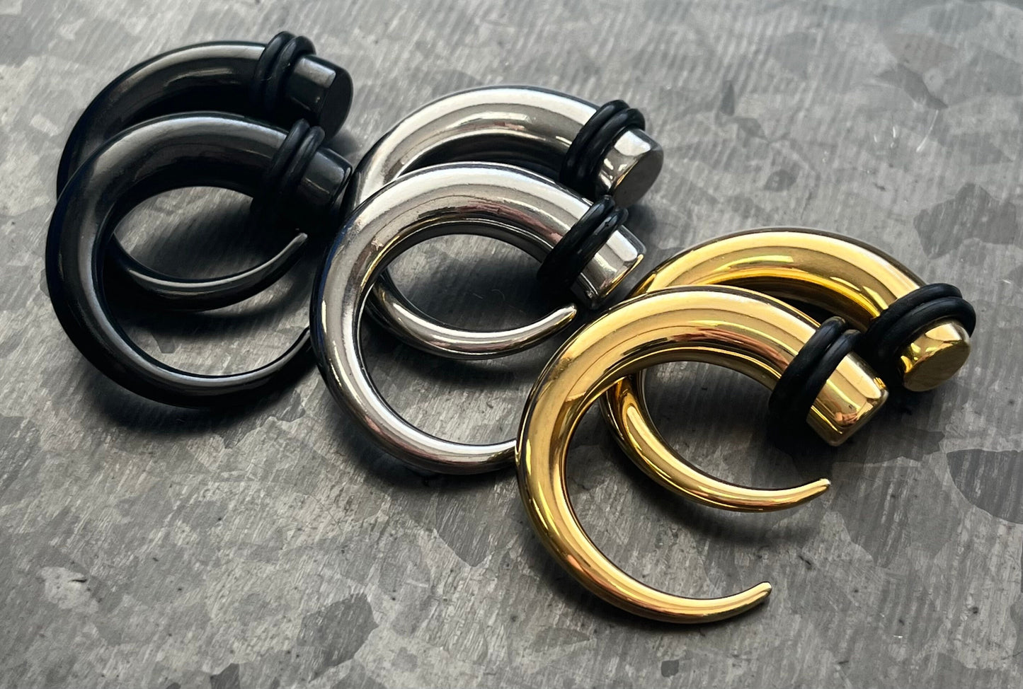 PAIR of Unique Gold Plated 316L Surgical Steel Round Hook Tapers/Expanders with O-Rings - Gauges 8g (3.2mm) thru 0g (8mm) available!