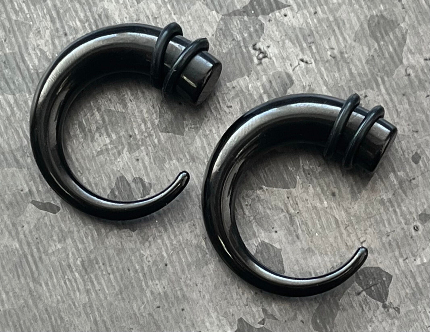 PAIR of Stunning Black 316L Surgical Steel Round Hook Tapers/Expanders with O-Rings - Gauges 8g (3.2mm) thru 0g (8mm) available!