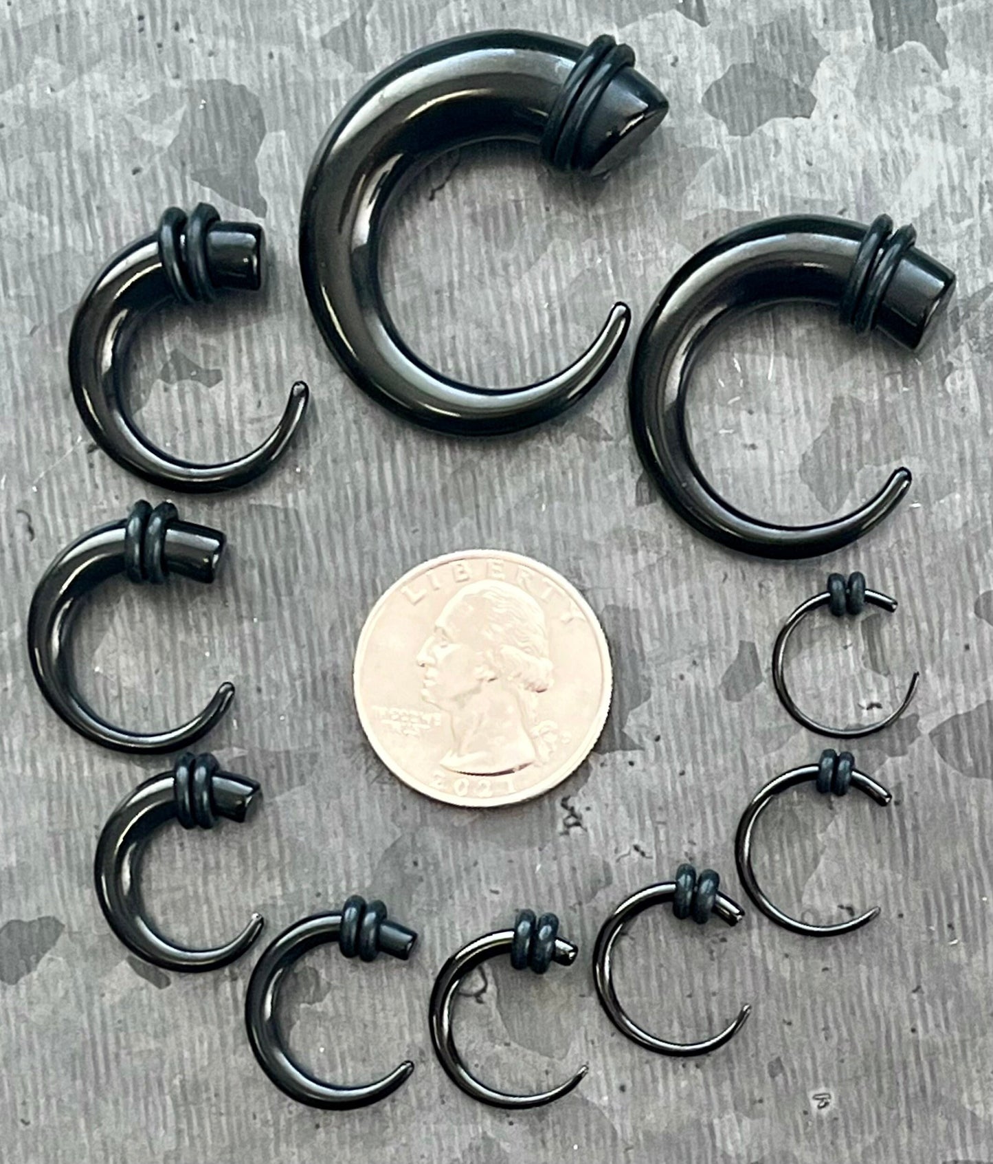 PAIR of Stunning Black 316L Surgical Steel Round Hook Tapers/Expanders with O-Rings - Gauges 8g (3.2mm) thru 0g (8mm) available!
