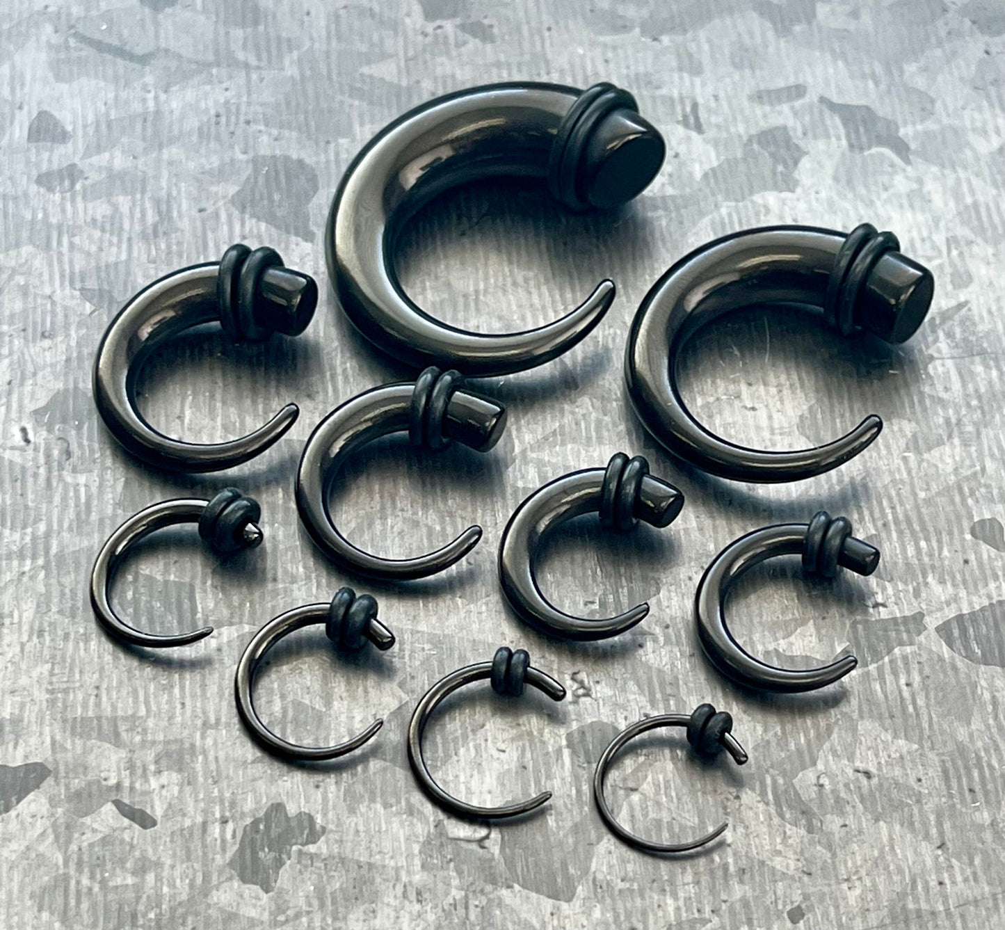 PAIR of Stunning Black 316L Surgical Steel Round Hook Tapers/Expanders with O-Rings - Gauges 8g (3.2mm) thru 0g (8mm) available!