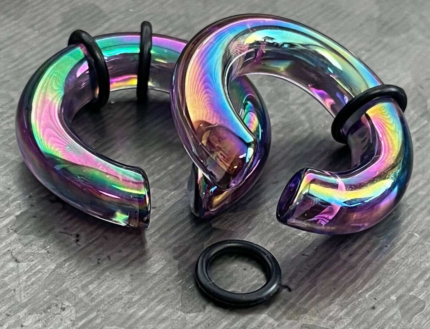 PAIR of Beautiful Purple Lucifer Glass Hoop Plugs/Tapers Hangers - 7.5mm and 9mm Available!