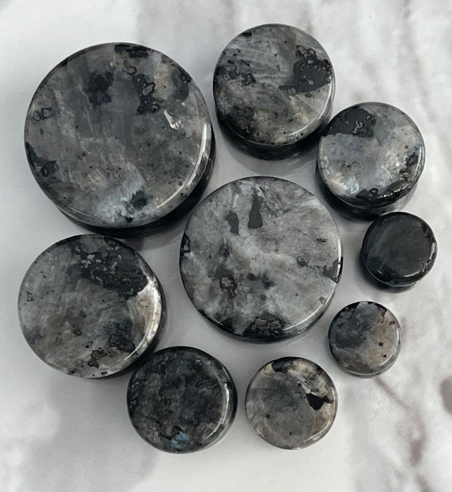 PAIR of Unique Natural Black Labradorite Organic Stone Double Flare Plugs/Tunnels - Gauges 2g (6mm) up to 3/4" (19mm) available!