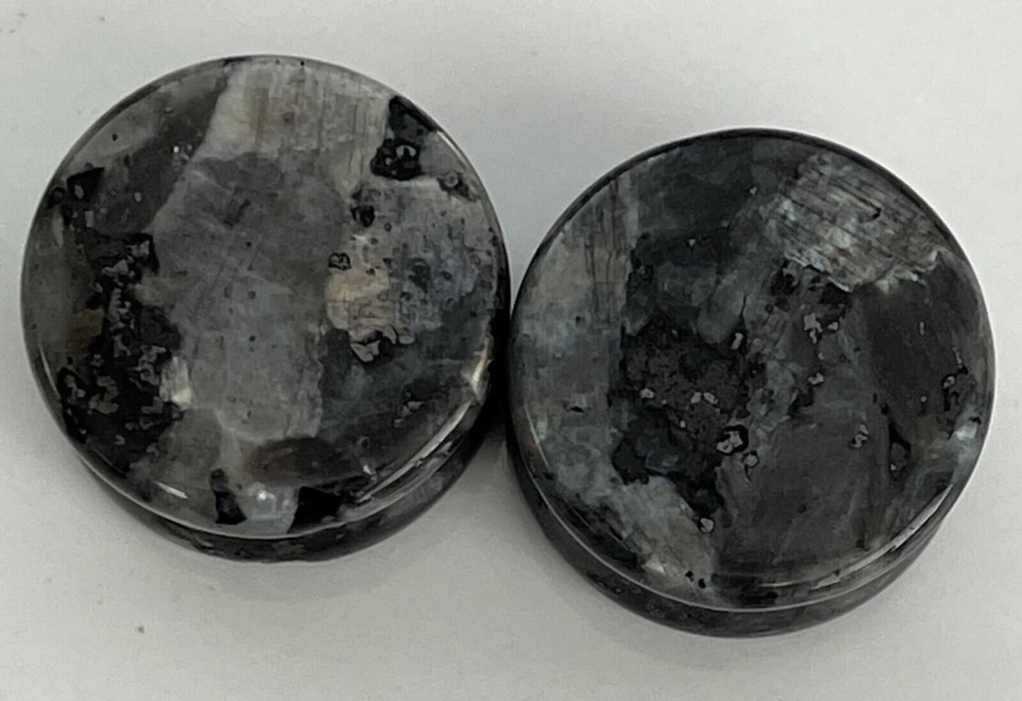 PAIR of Unique Natural Black Labradorite Organic Stone Double Flare Plugs/Tunnels - Gauges 2g (6mm) up to 3/4" (19mm) available!