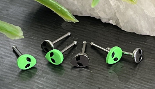 1 Piece Unique Alien Head Steel Nose Stud/Bone Ring - Area 51- 20g - Steel or Green Available!