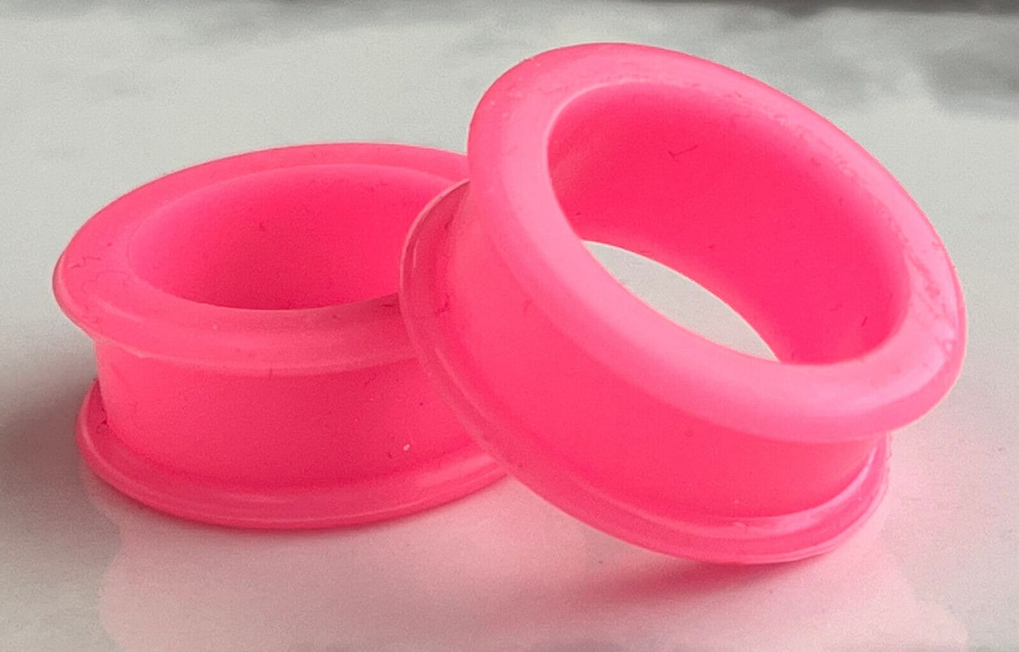 PAIR of Brilliant Hot Pink Silicone Double Flare Tunnels - Gauges 6g (4mm) up to 1" (25mm) available!