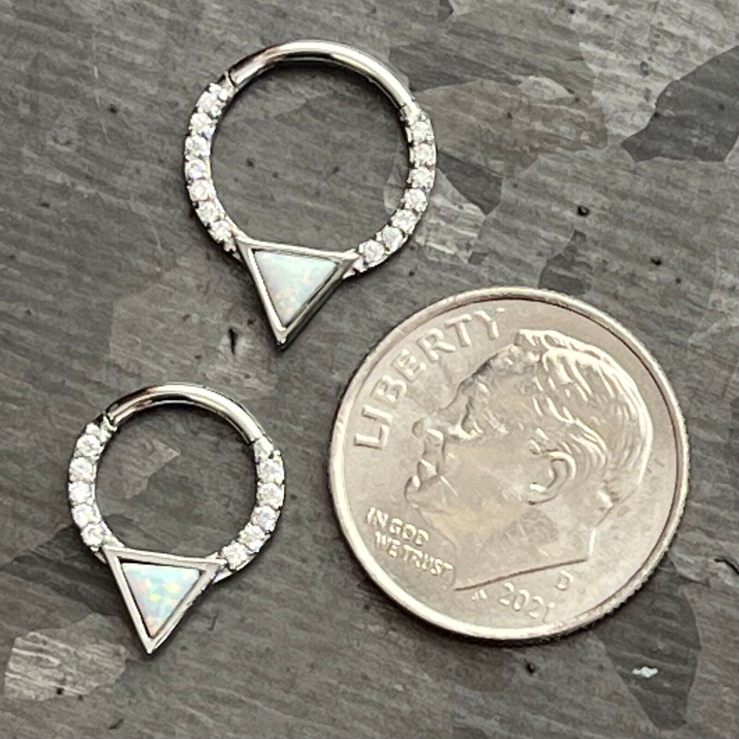 1 Piece of Stunning Triangle Opal & CZ Gems Hinged Segment Septum Ring - Gauge 16g - 8mm or 10mm Available!