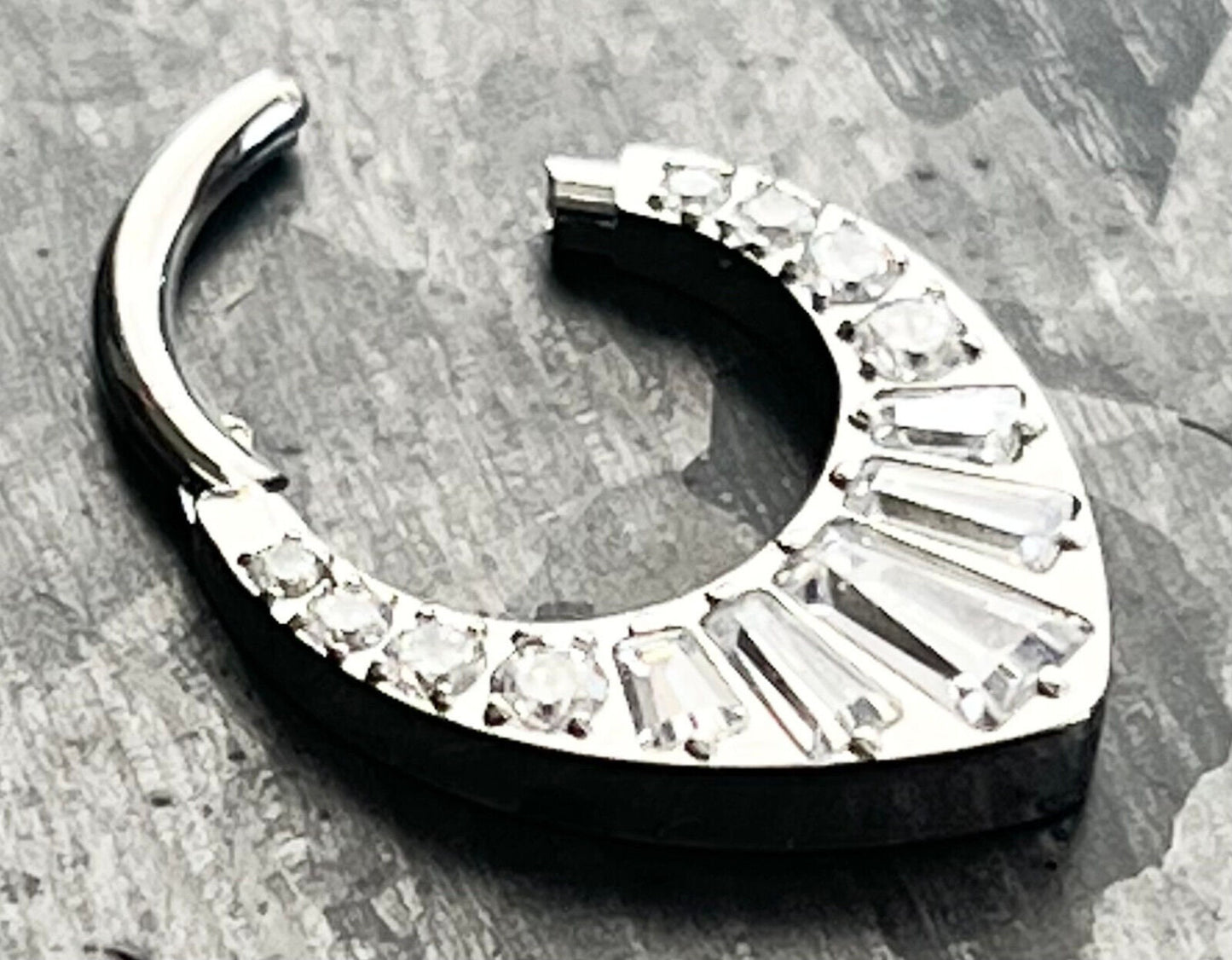 1 Piece Grand Tiara CZ Gems Hinged Steel Segment Septum Ring - 16g - 10mm & 8mm Available!