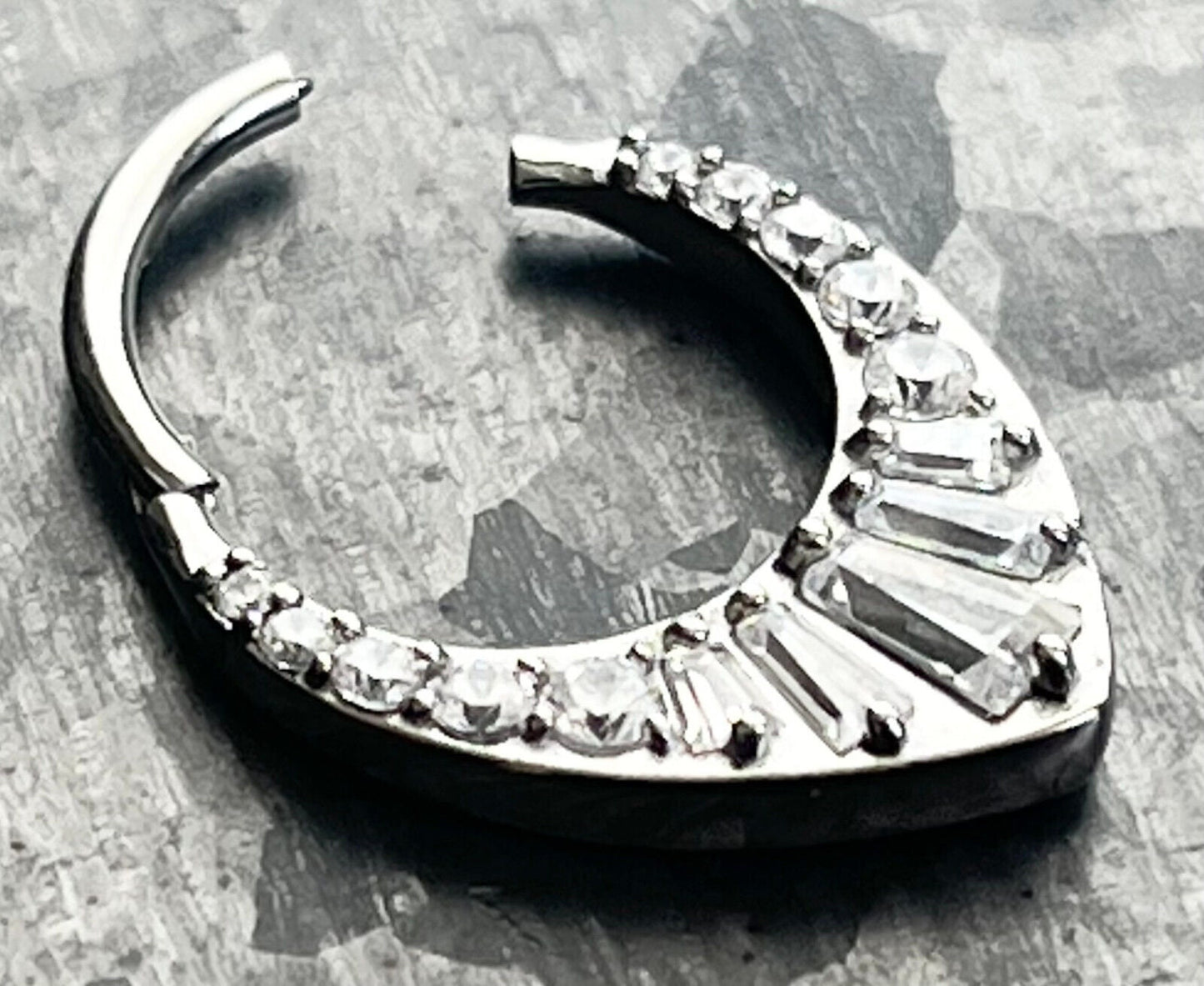 1 Piece Grand Tiara CZ Gems Hinged Steel Segment Septum Ring - 16g - 10mm & 8mm Available!