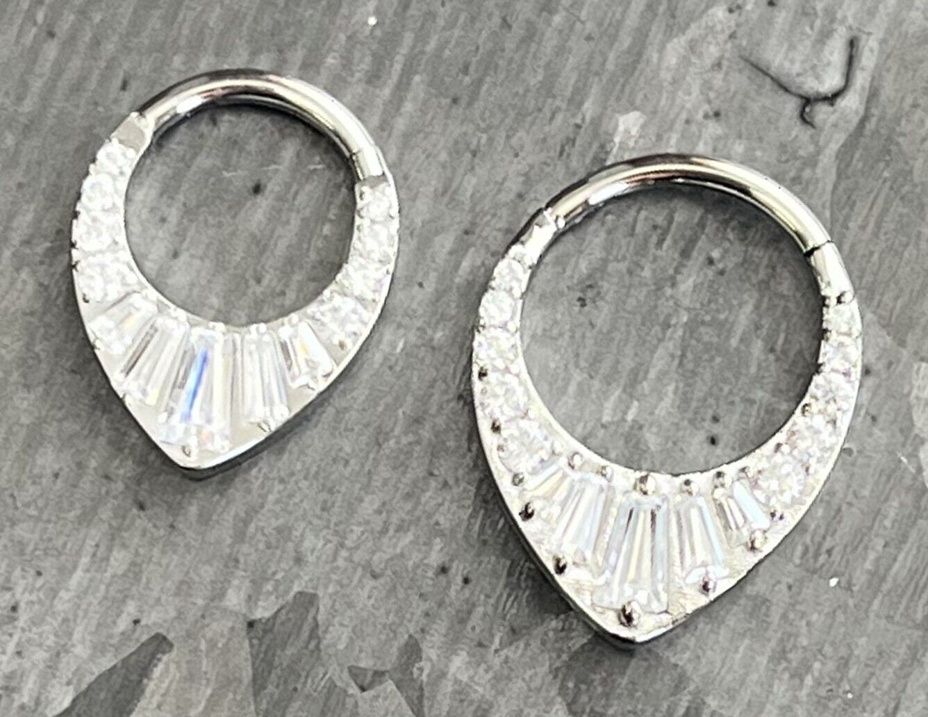1 Piece Grand Tiara CZ Gems Hinged Steel Segment Septum Ring - 16g - 10mm & 8mm Available!