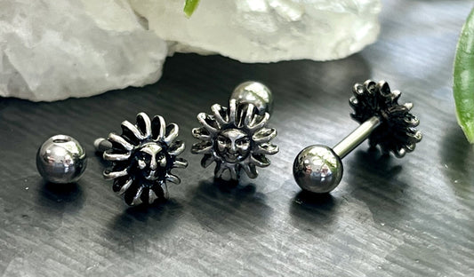 1 Piece Beautiful Tribal Sun Silver Plated Steel Tragus /Cartilage Stud - 16g, 6mm Wearable Length, 4mm Ball, 7mm Top Design!