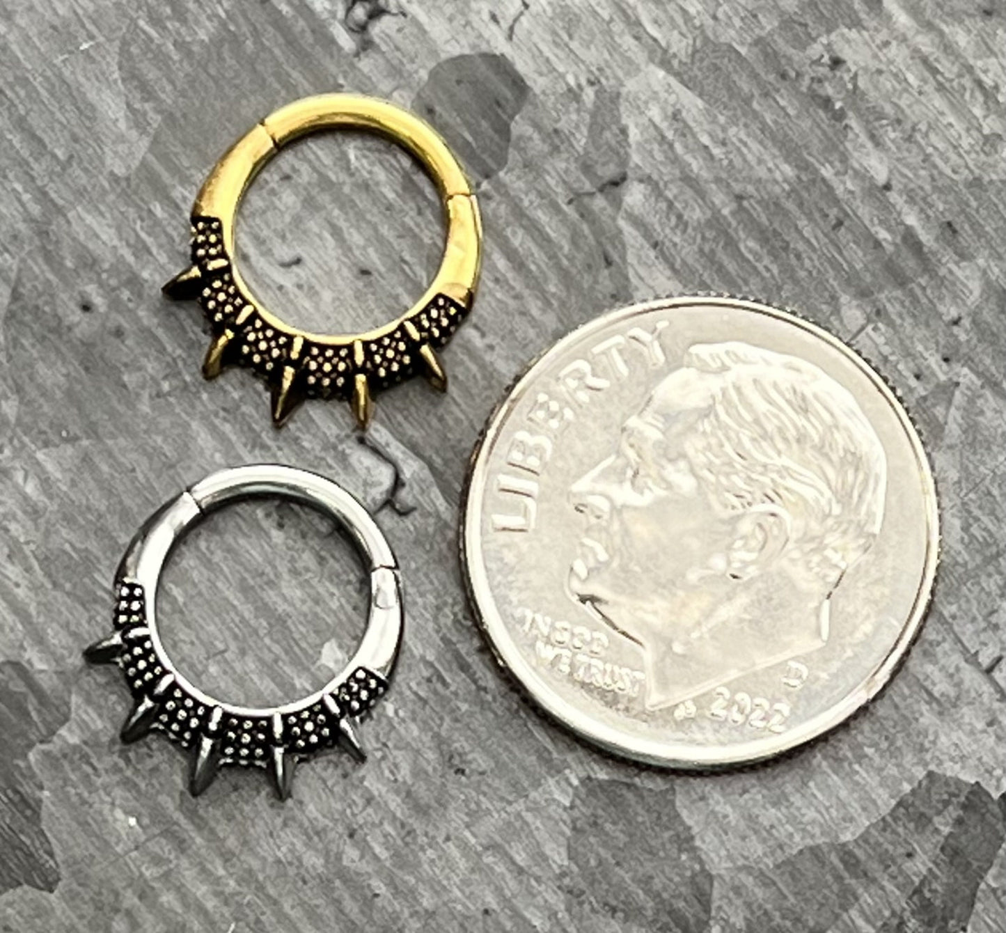 1 Piece Unique Burnished Spikes Hinged Septum Segment Ring - 16g - 8mm Internal Diameter - Silver & Gold Available!