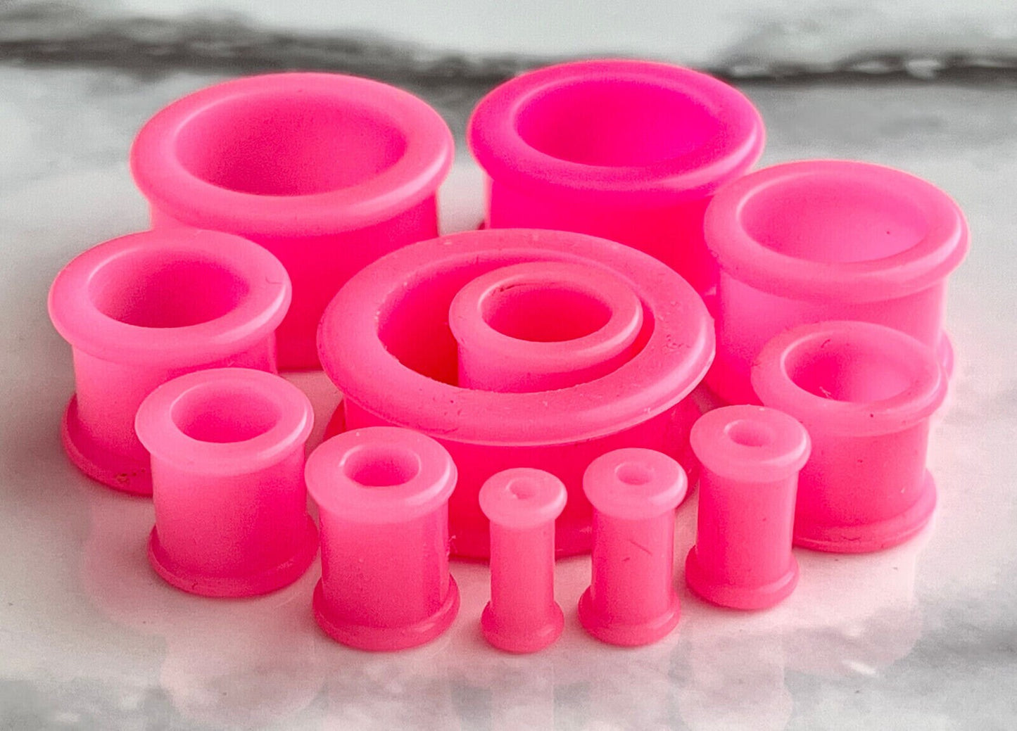 PAIR of Brilliant Hot Pink Silicone Double Flare Tunnels - Gauges 6g (4mm) up to 1" (25mm) available!
