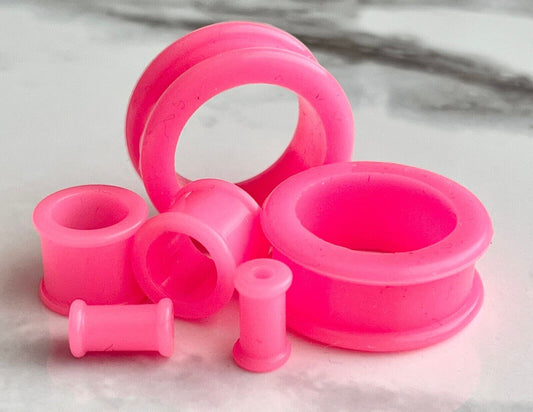 PAIR of Brilliant Hot Pink Silicone Double Flare Tunnels - Gauges 6g (4mm) up to 1" (25mm) available!