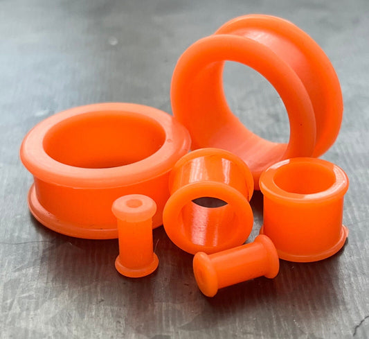 PAIR of Bright Orange Silicone Double Flare Tunnels - Gauges 6g (4mm) up to 1" (25mm) available!