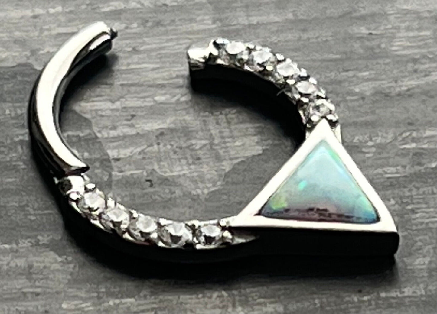 1 Piece of Stunning Triangle Opal & CZ Gems Hinged Segment Septum Ring - Gauge 16g - 8mm or 10mm Available!