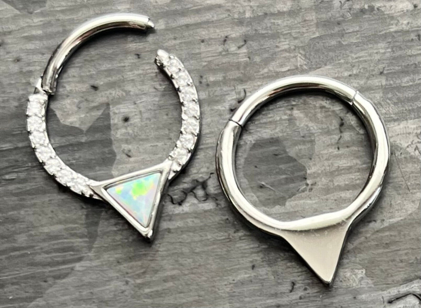 1 Piece of Stunning Triangle Opal & CZ Gems Hinged Segment Septum Ring - Gauge 16g - 8mm or 10mm Available!