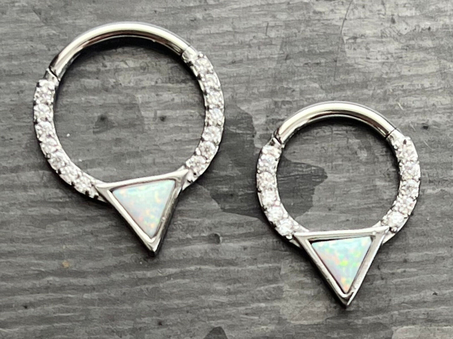 1 Piece of Stunning Triangle Opal & CZ Gems Hinged Segment Septum Ring - Gauge 16g - 8mm or 10mm Available!