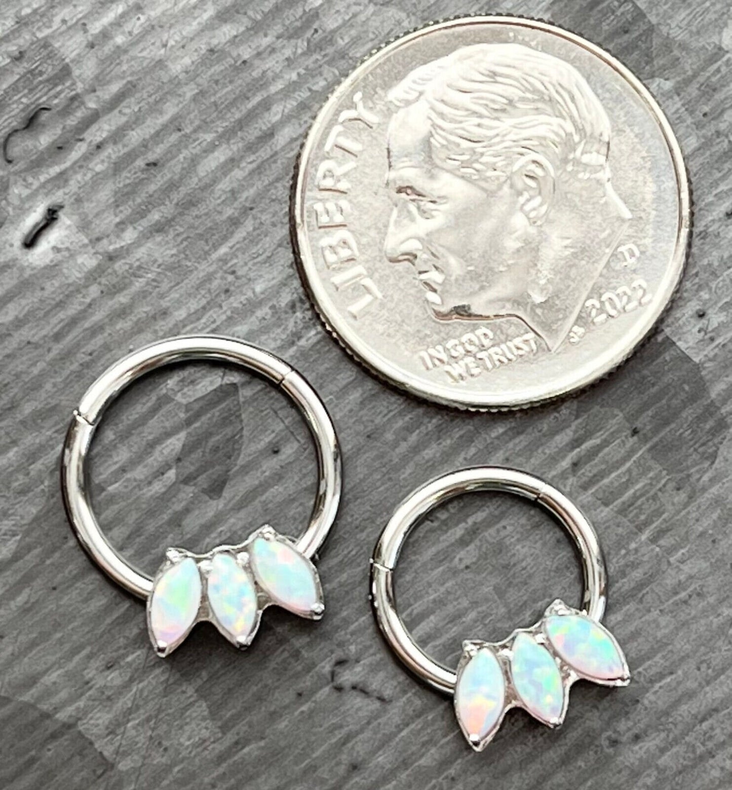 1 Piece Triple Marquise Opal Front Hinged Steel Segment Septum Ring - 16g - 8mm & 10mm Available!