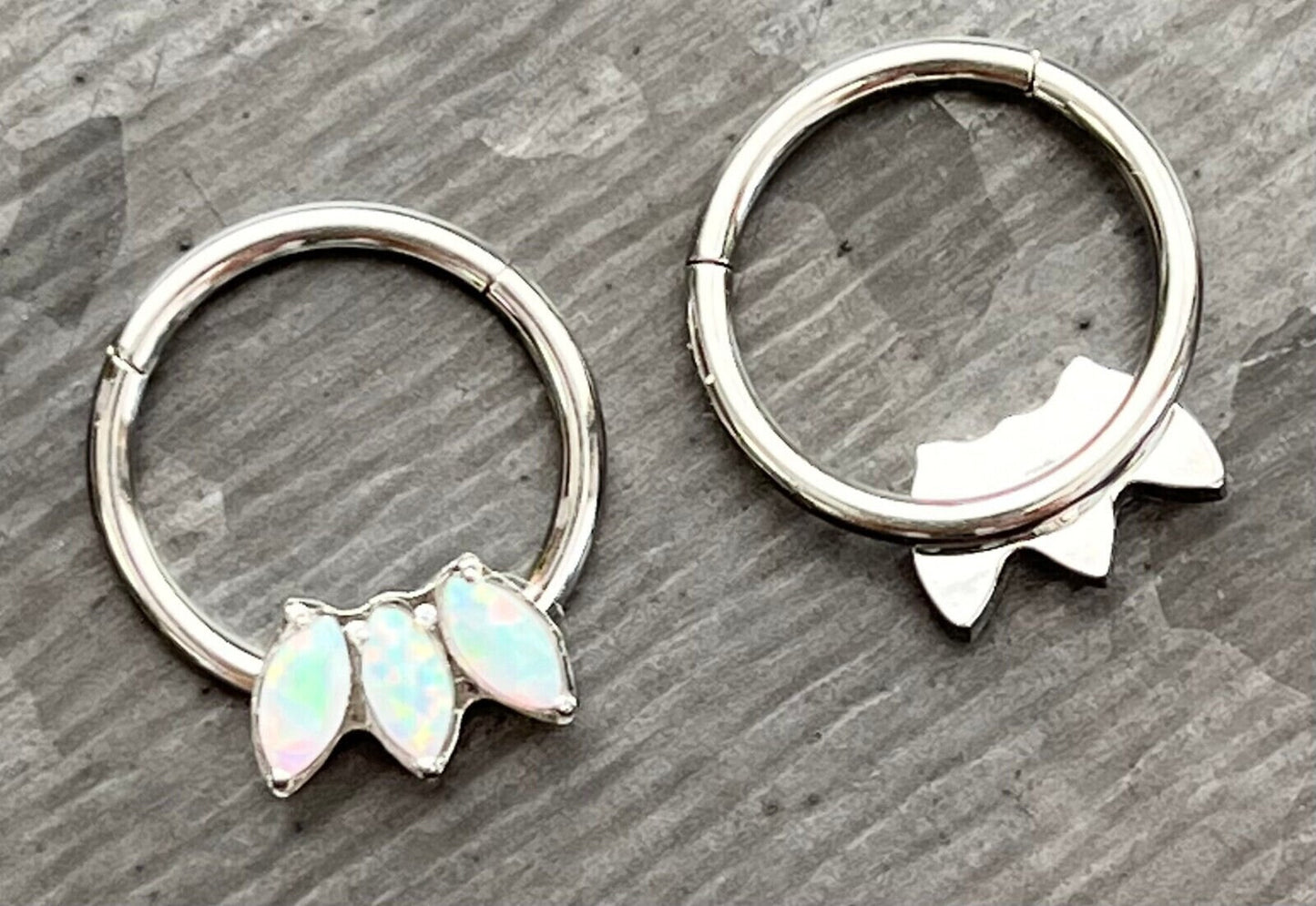 1 Piece Triple Marquise Opal Front Hinged Steel Segment Septum Ring - 16g - 8mm & 10mm Available!