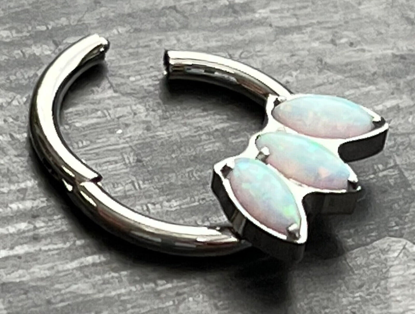 1 Piece Triple Marquise Opal Front Hinged Steel Segment Septum Ring - 16g - 8mm & 10mm Available!