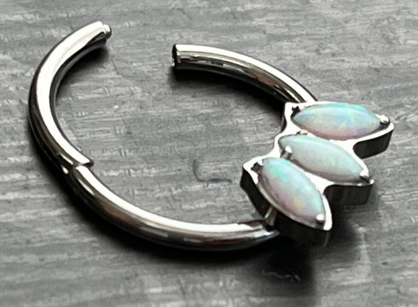 1 Piece Triple Marquise Opal Front Hinged Steel Segment Septum Ring - 16g - 8mm & 10mm Available!