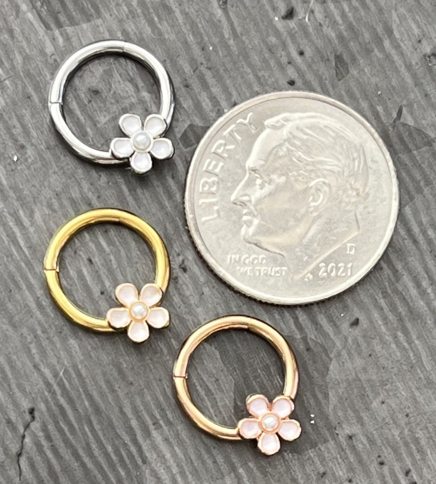 1 Piece Enamel Flower Hinged Steel Segment Septum Ring - 16g - 8mm Gold, Rose Gold or Steel Available!