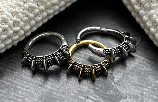 1 Piece Unique Burnished Spikes Hinged Septum Segment Ring - 16g - 8mm Internal Diameter - Silver & Gold Available!