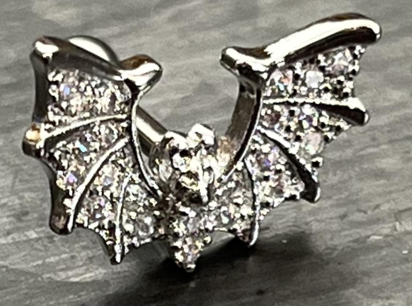 1 Piece Unique CZ Gem Paved Surgical Steel Bat Wings Tragus Cartilage Barbell - 16g - Wearable Length: 1/4" - Gold and Silver Available!