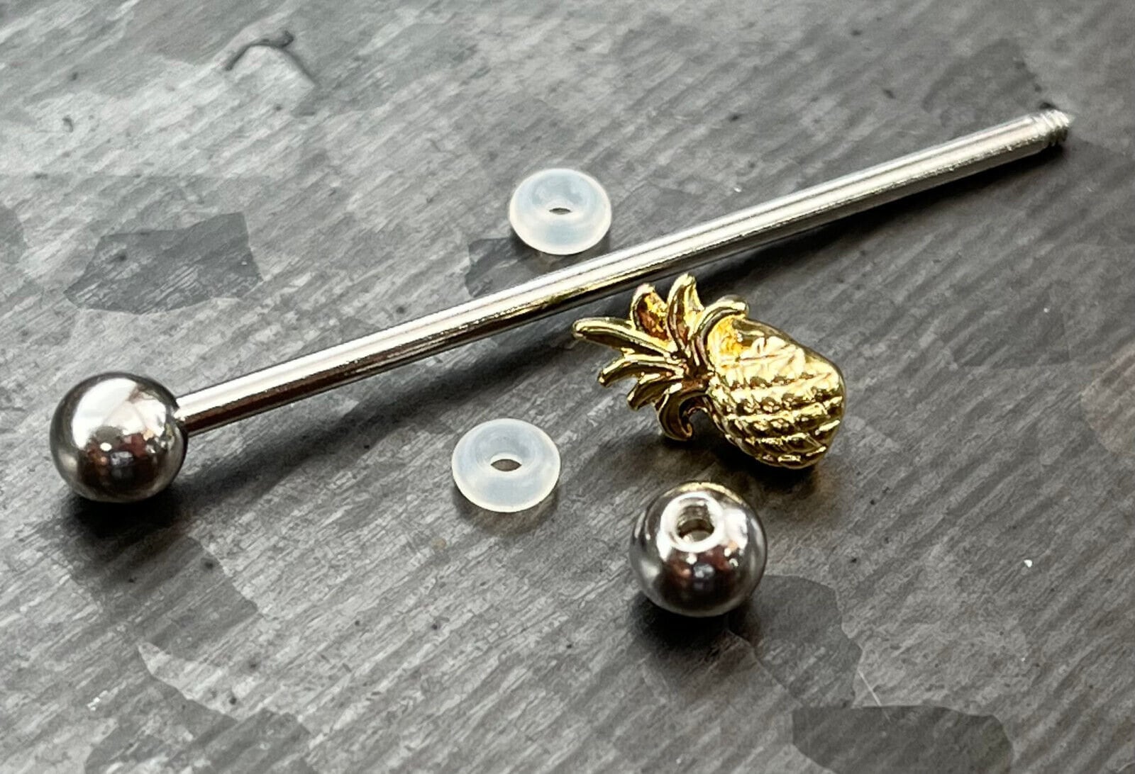 1 Piece Unique Movable Pineapple Industrial Barbell - 14g - (38mm) 1&1/2" Wearable Length Available!