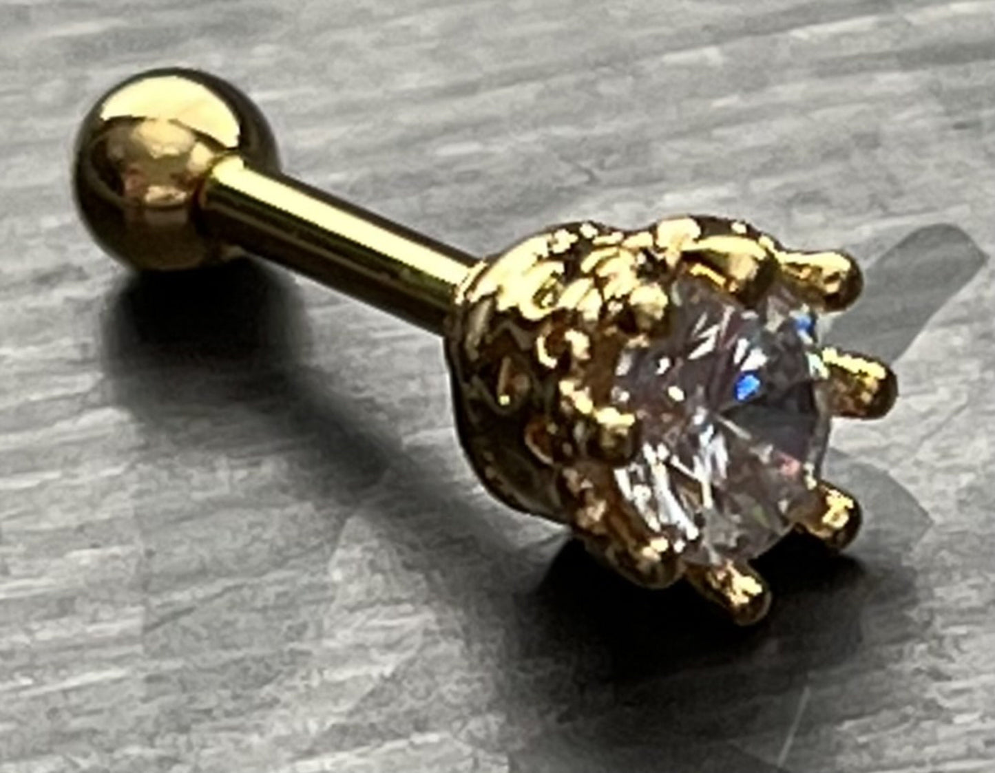 1 Piece Stunning Eight Prong CZ Gem Surgical Steel Tragus Bar Stud - 16g - Clear, Gold, Lavender, Pink, Rose Gold, Aqua Available!