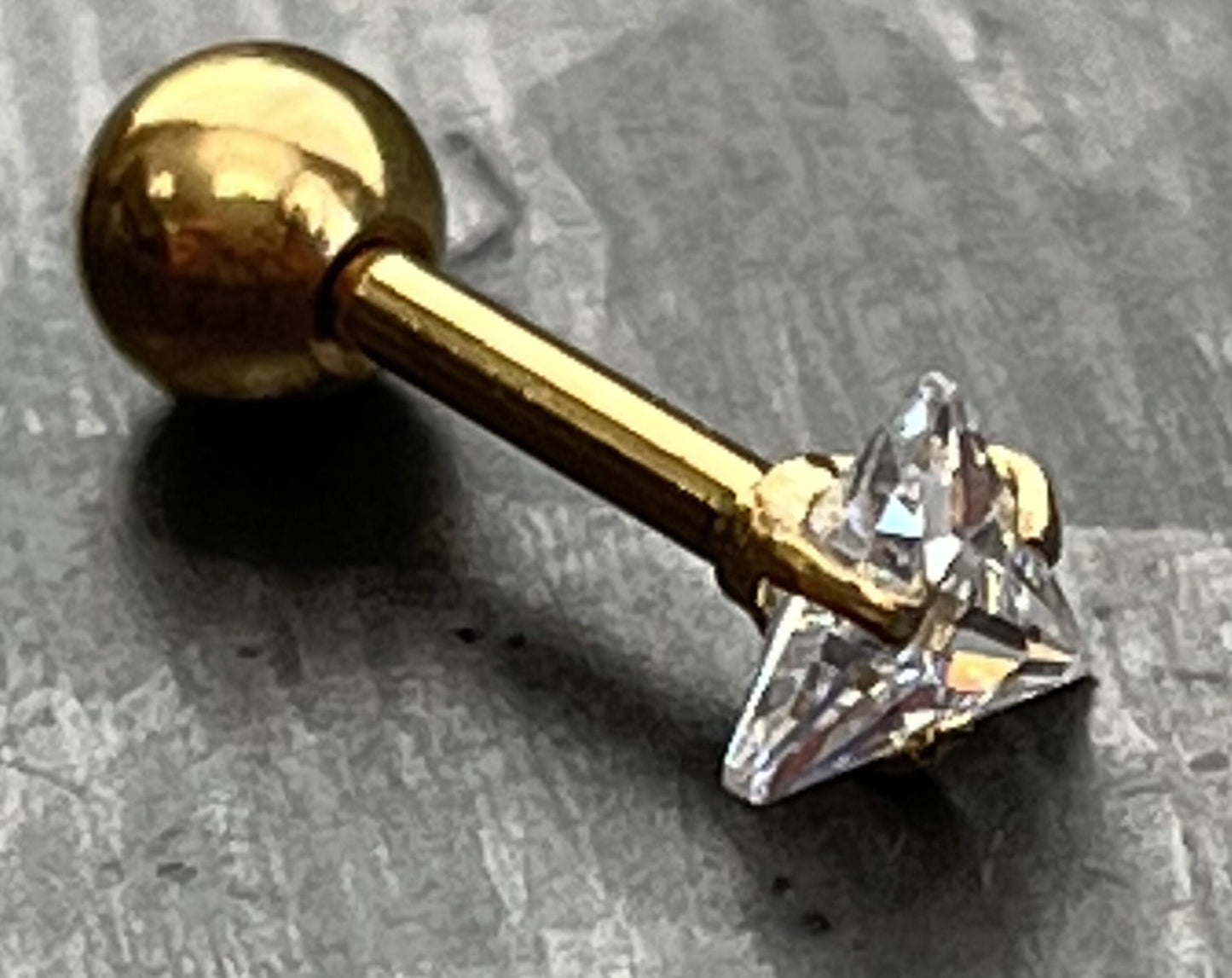 1 Piece Stunning Triangle CZ Gem Ion Plated Tragus Stud -16g - Gem Size 3mm & 4mm - Gold, Rose Gold and Silver Available!