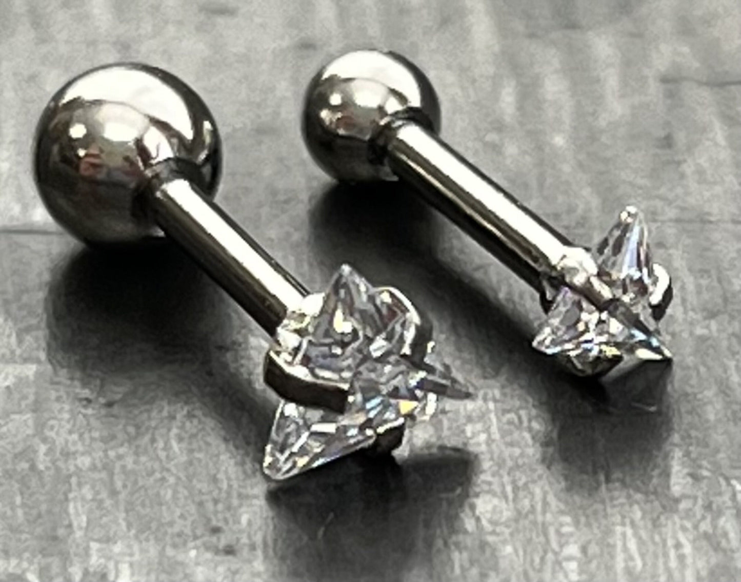 1 Piece Stunning Triangle CZ Gem Ion Plated Tragus Stud -16g - Gem Size 3mm & 4mm - Gold, Rose Gold and Silver Available!
