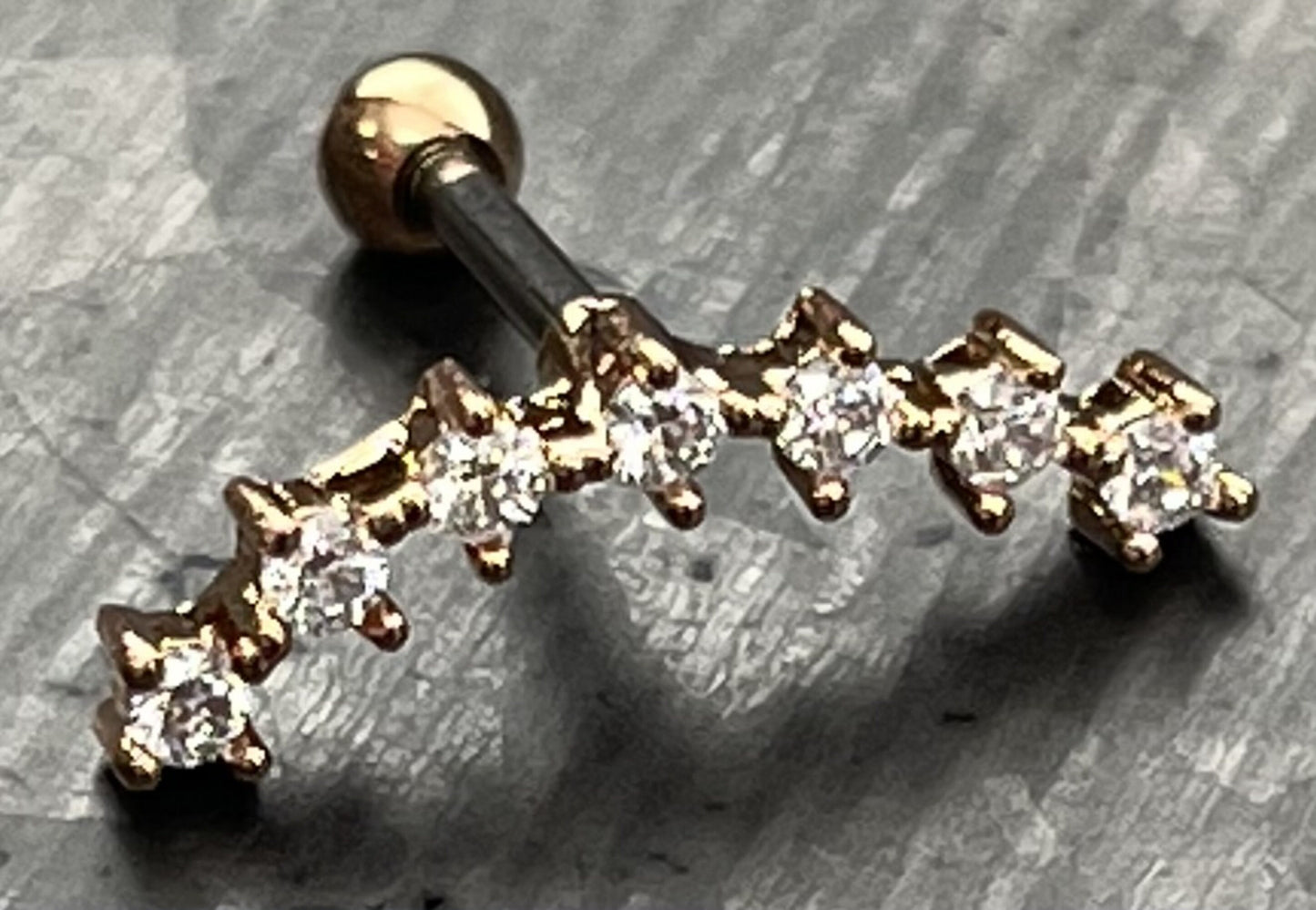 1 Piece Stunning Seven Cubic Zirconia Prong Set Tragus Barbell Ring - 16g - Wearable Length 1/4" (6mm) - Silver, Gold & Rose Gold Available!