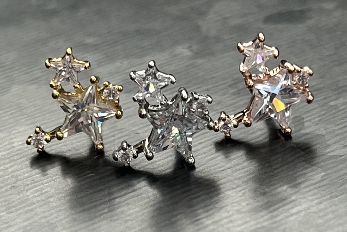 1 Piece Stunning CZ Gem Star Cluster Tragus Cartilage Barbell Ring -16g -Wearable Diameter 1/4" (6mm)- Gold, Rose Gold and Silver Available!